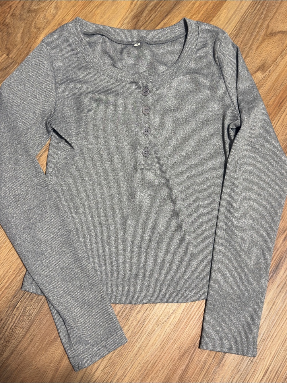Gray Long-Sleeve Ribbed Henley Top